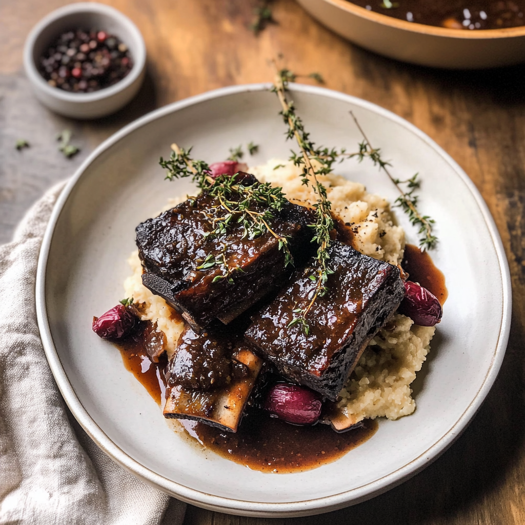 Recipe preparation for Slow Cooker Red Wine Braised Short Ribs