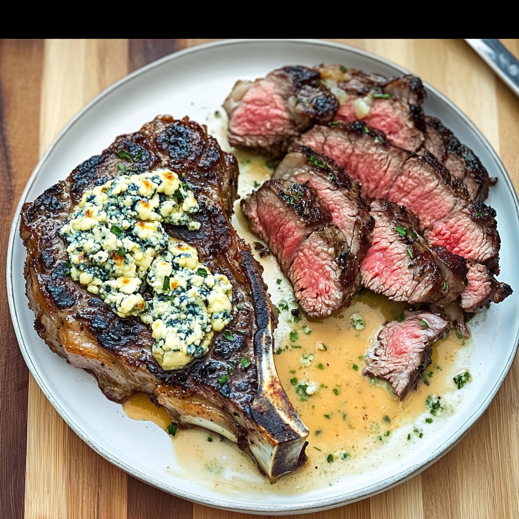 Recipe preparation for 30-Minute Pan-Seared Ribeye with Blue Cheese Butter