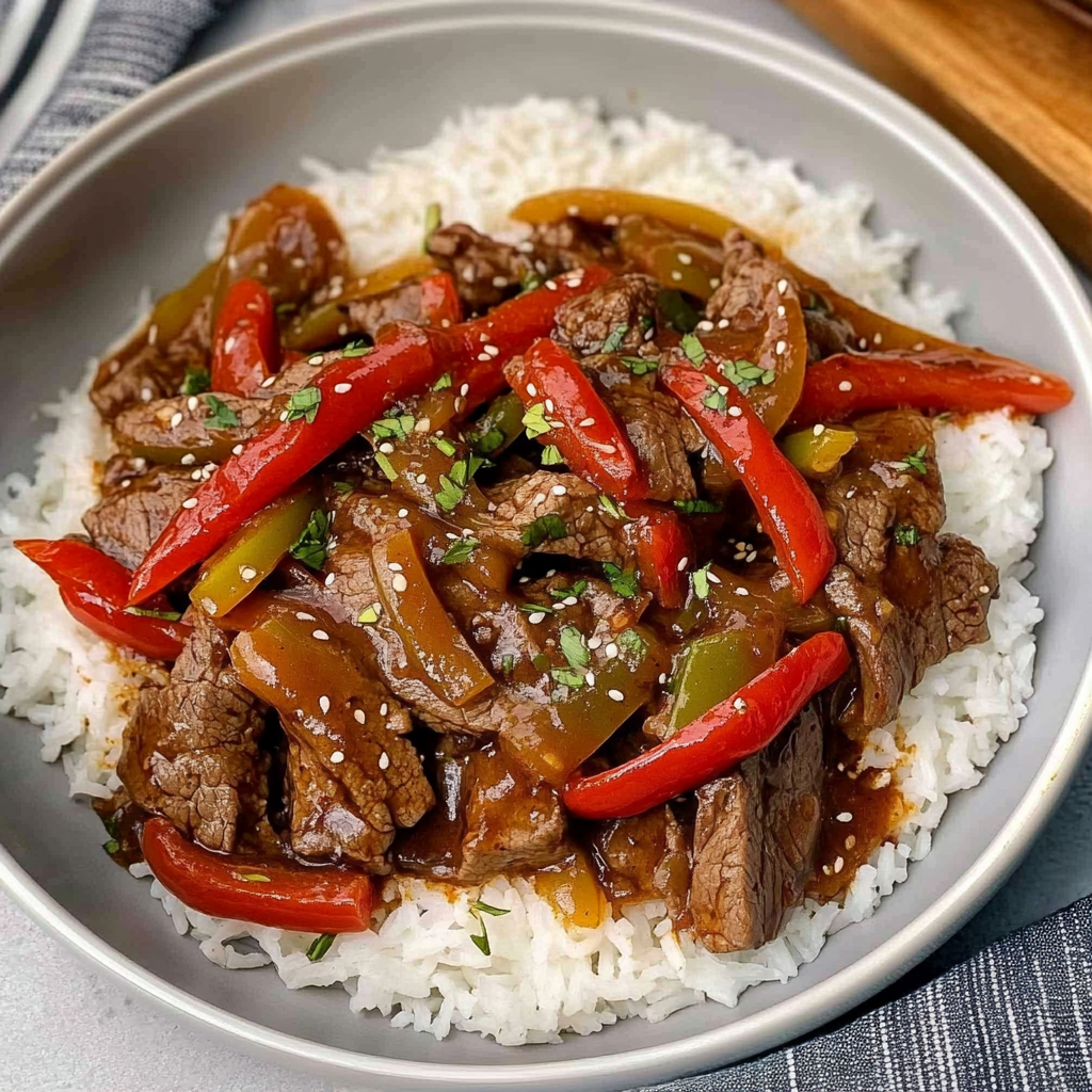 Recipe preparation for slow cooker pepper steak