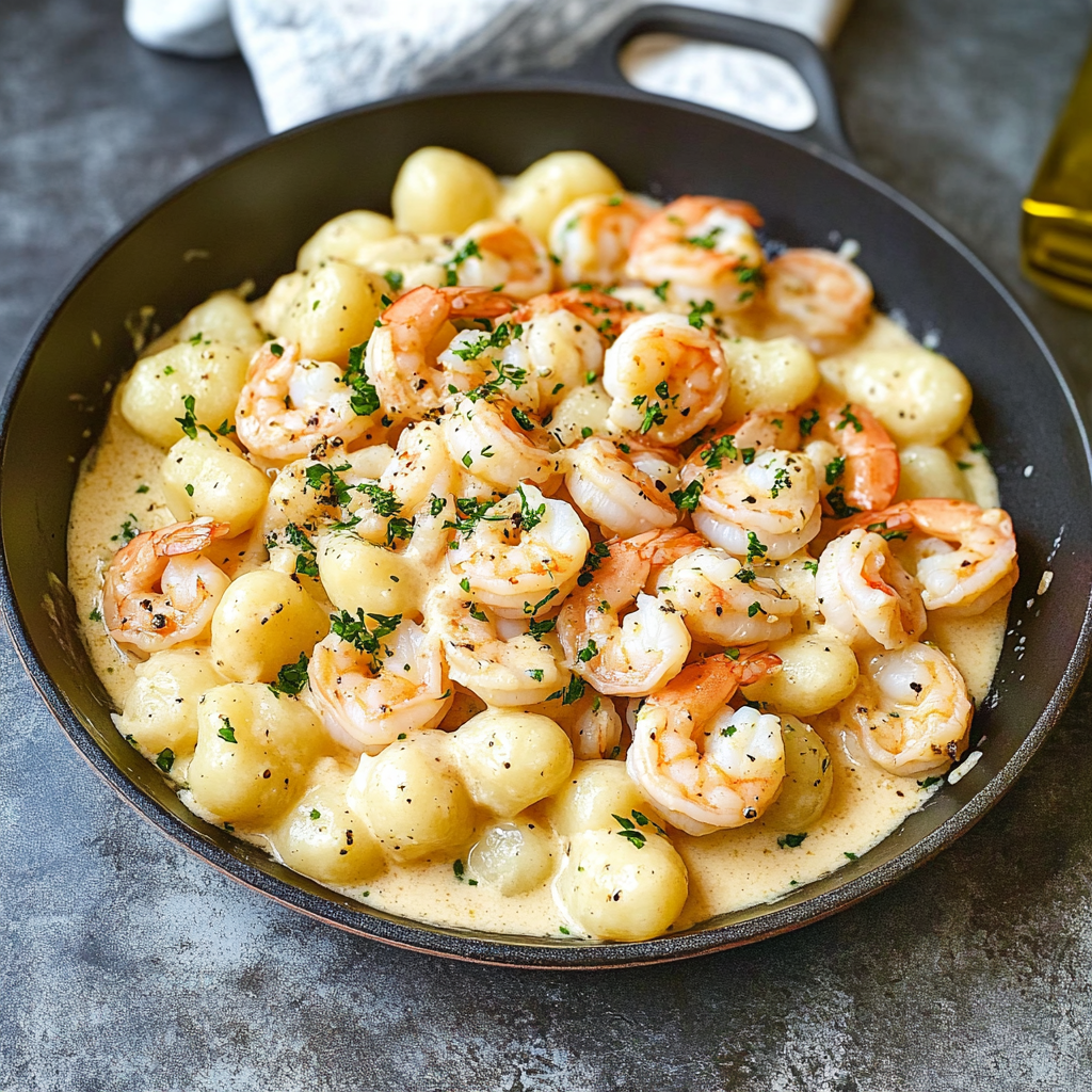 Recipe preparation for 30-Minute Creamy Garlic Shrimp and Gnocchi