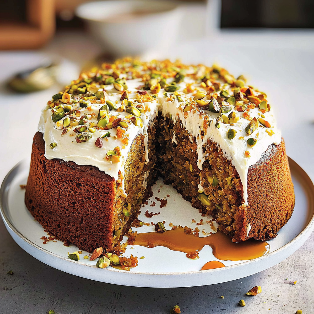 Recipe preparation for carrot, pistachio and maple cake