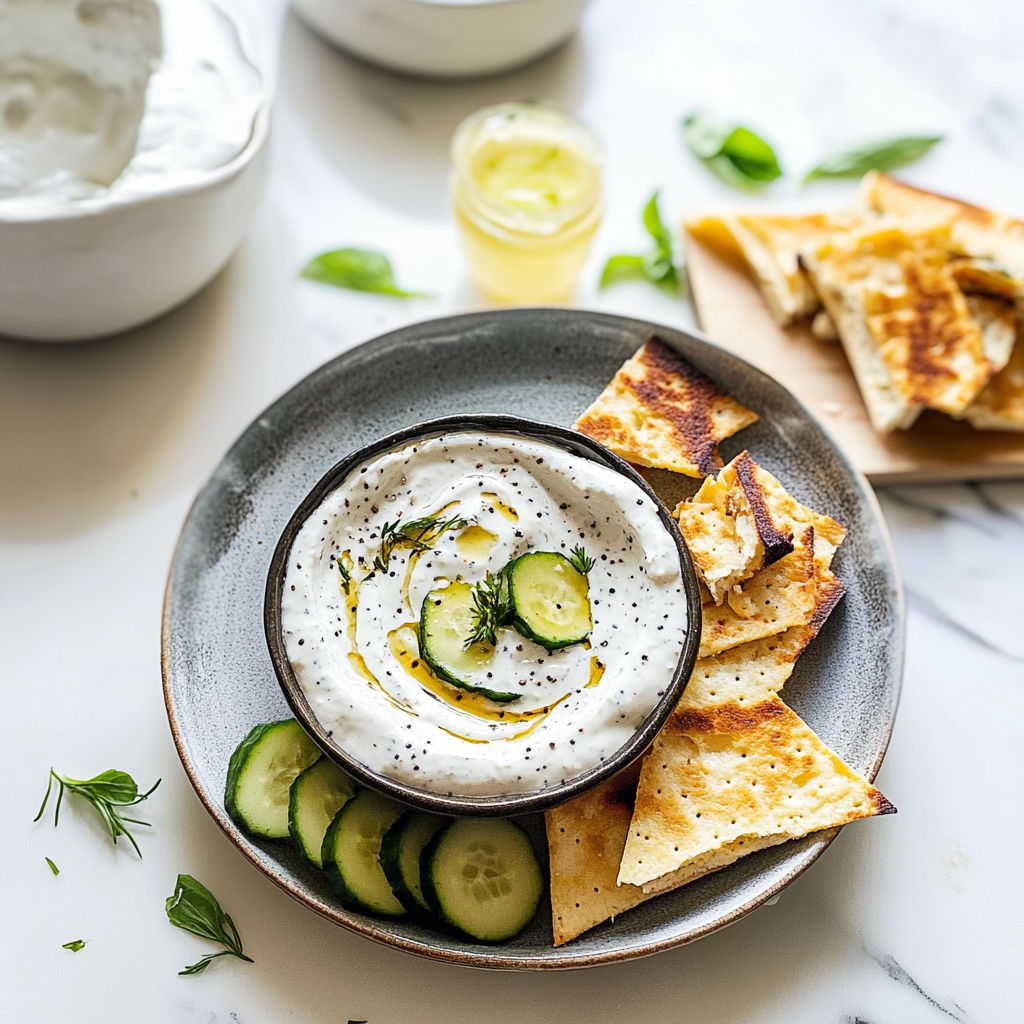 Recipe preparation for Garlic Yogurt Tahini Dip