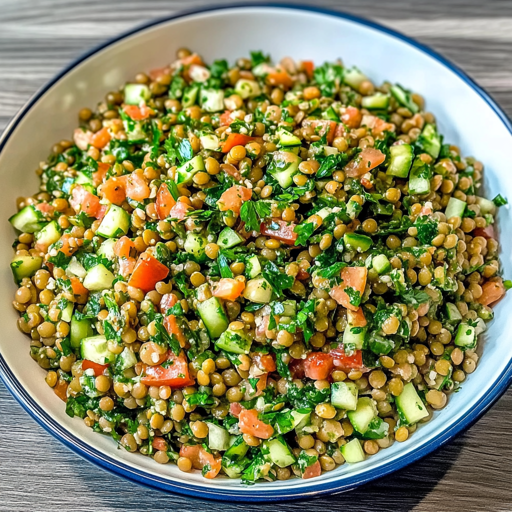 Recipe preparation for Lentil Tabbouleh Salad